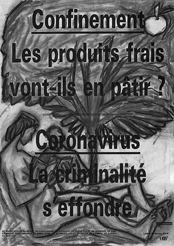 Fusain sur manchettes de journaux
