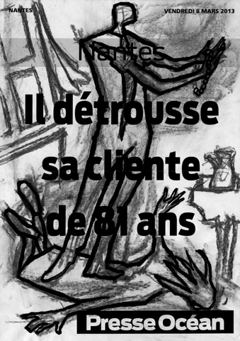 Illustrations au fusain des manchettes de journaux