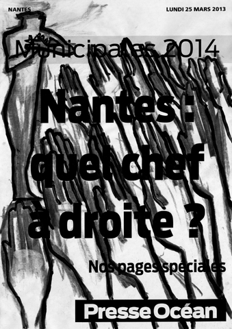 Illustrations au fusain des manchettes de journaux