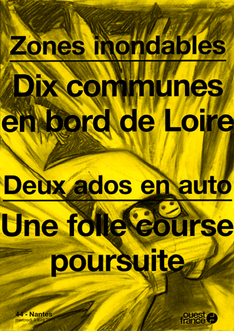 Illustrations au fusain des manchettes de journaux