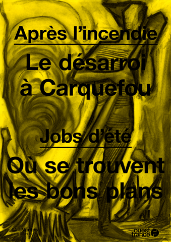 Illustrations au fusain des manchettes de journaux