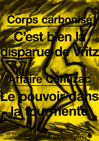 Illustrations au fusain des manchettes de journaux