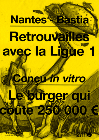 Illustrations au fusain des manchettes de journaux