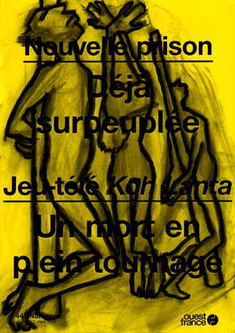 Illustrations au fusain des manchettes de journaux