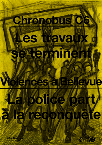 Illustrations au fusain des manchettes de journaux