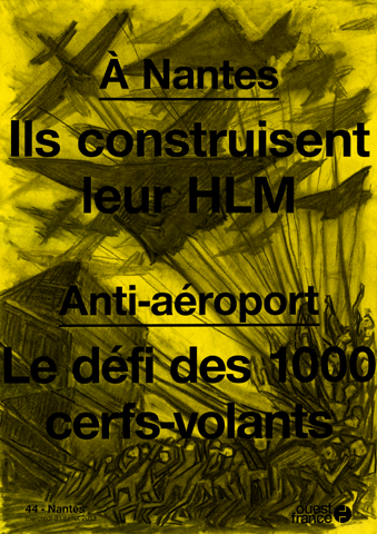 Illustrations au fusain des manchettes de journaux