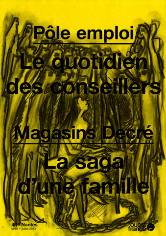 Illustrations au fusain des manchettes de journaux