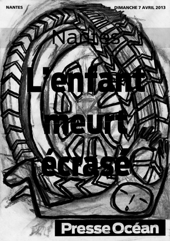 Illustrations au fusain des manchettes de journaux