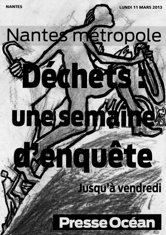 Illustrations au fusain des manchettes de journaux