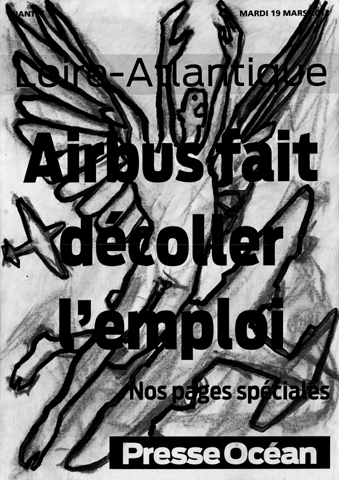 Illustrations au fusain des manchettes de journaux